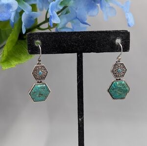 Turquoise Stone Vintage Geometric Design Drop Earrings